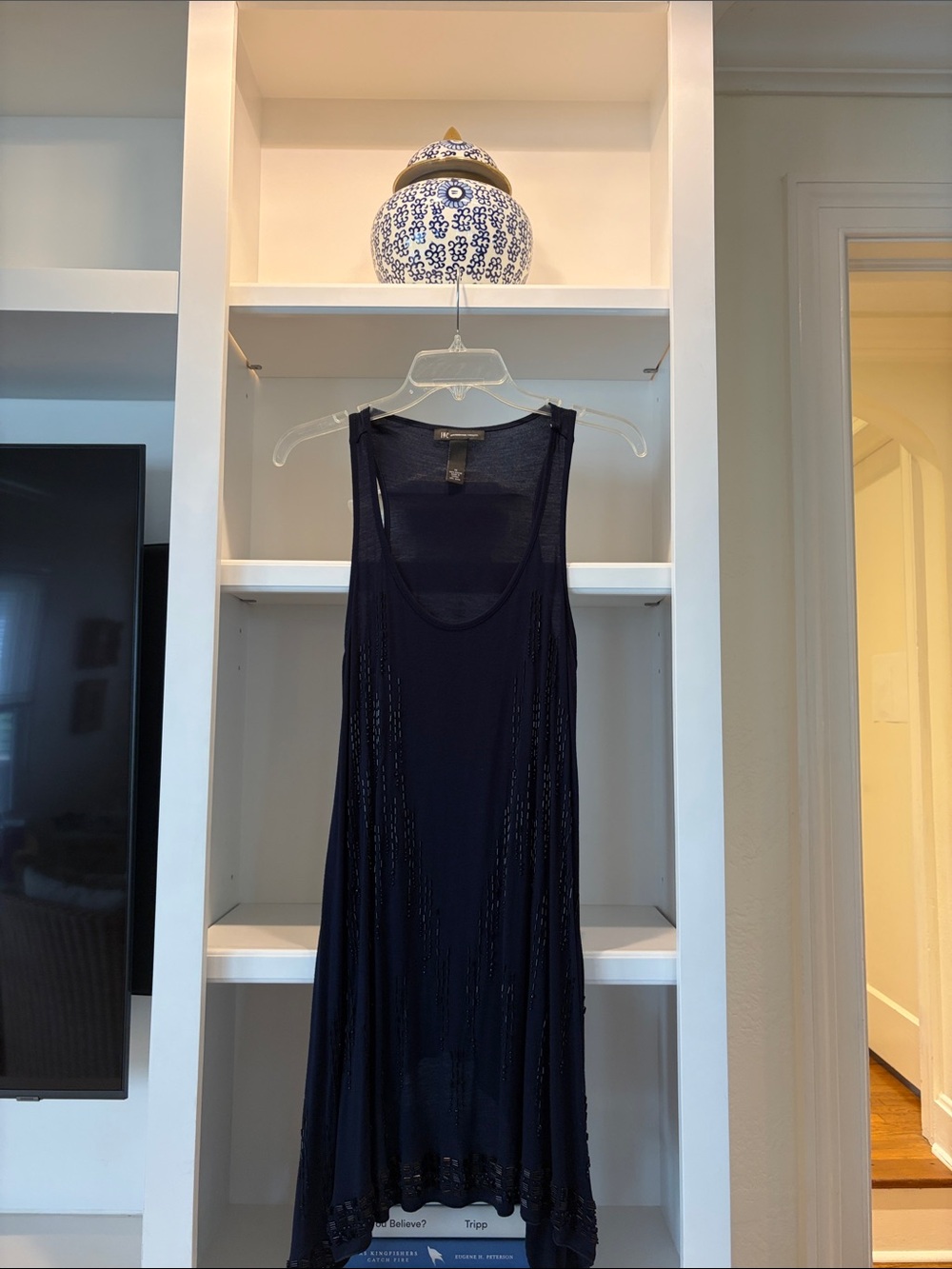 INC Navy blue black beaded Tunic